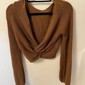Lulu's Brown Knit Twist Front Sweater